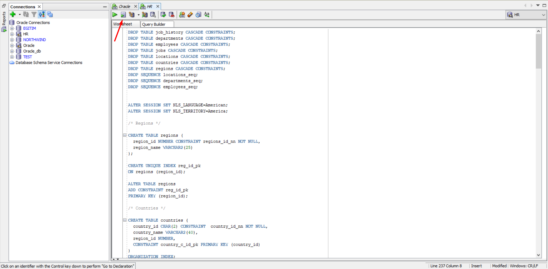 Oracle SQL HR Tablosu